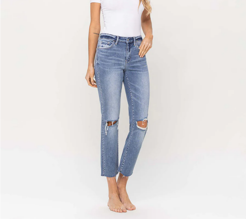 High Rise Distressed Straight Leg Doubtless Denim