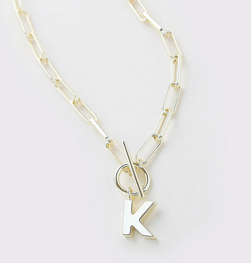 Natalie Wood Toggle Initial Necklace Gold