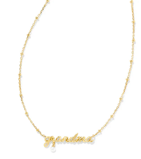 Kendra Scott Grandma Script Pendant Necklace -- Gold White Pearl