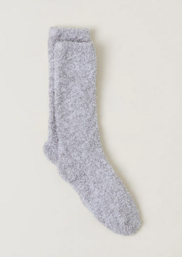 Barefoot Dreams Cozychic Heathered Socks Oyster/white